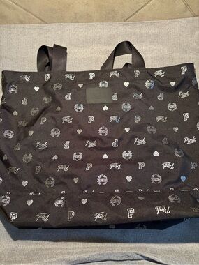 PINK Victoria's Secret Black Logo & Heart Canvas Tote